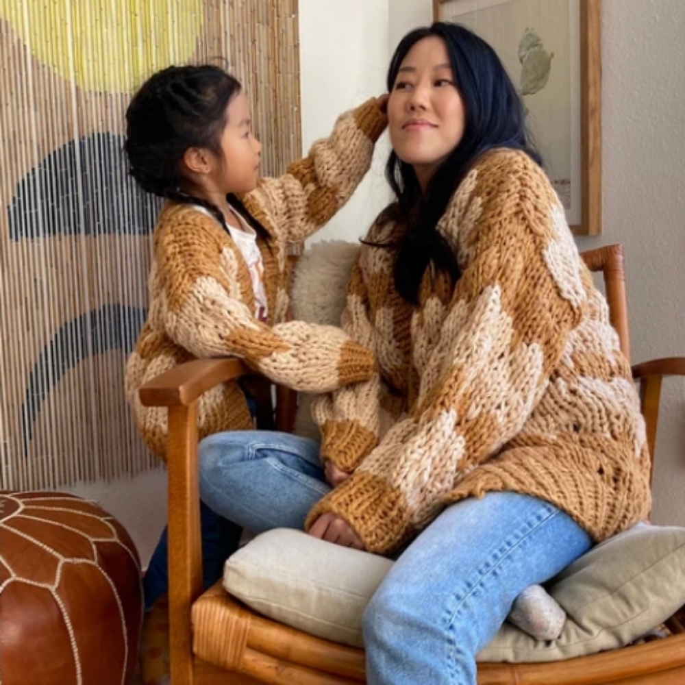 Chunky Knit Colorblock Cardigan - Tan & Cream